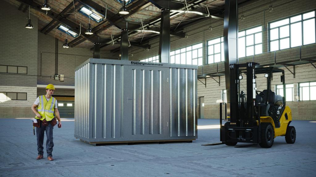 FLADAFI Materialcontainer in einer Werkshalle