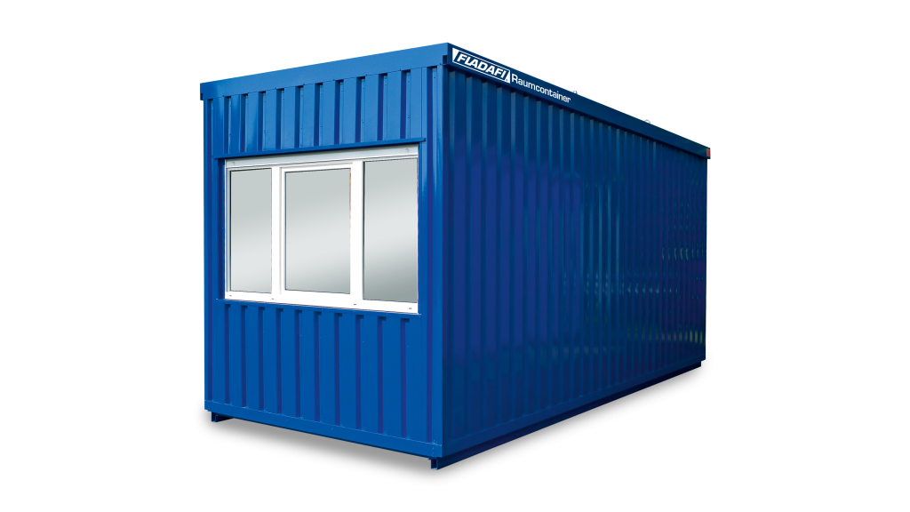 Blauer Bürocontainer mit drei Fenstern von FLADAFI