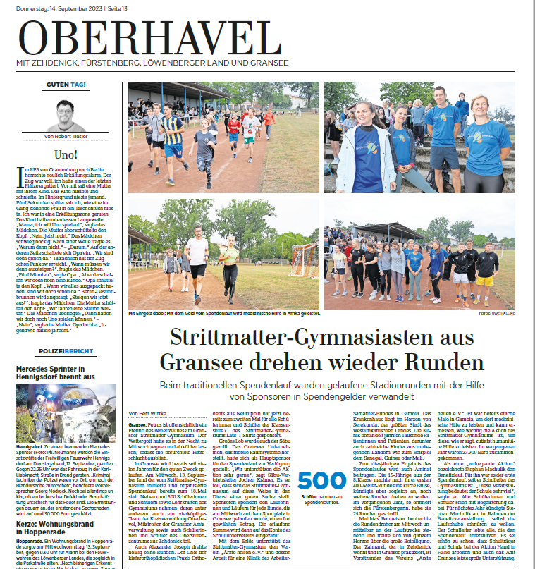 Oberhavel Artikel Spendenlauf Gransee Vorschaubild