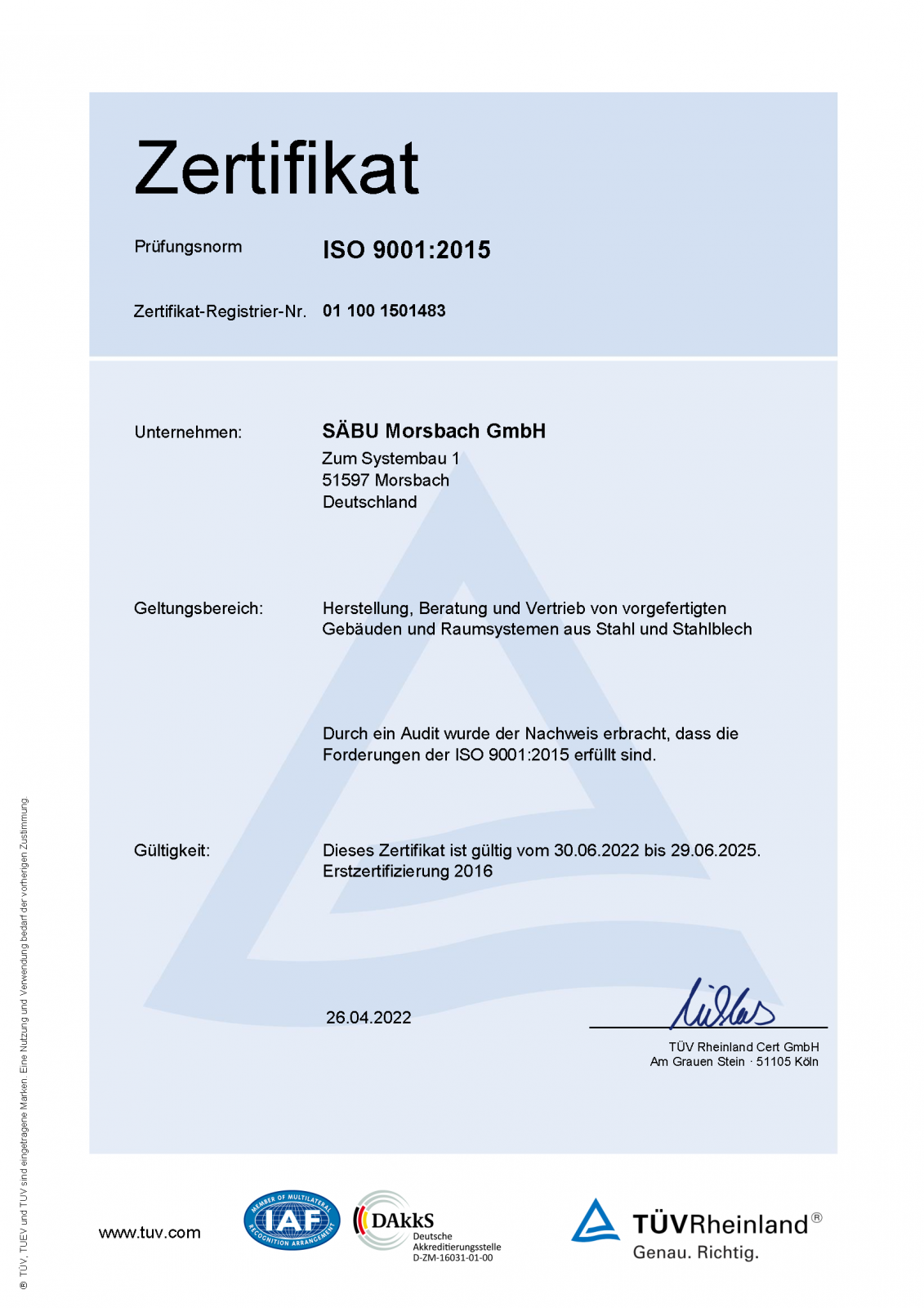 TÜV ISO 9001 Zertifikat
