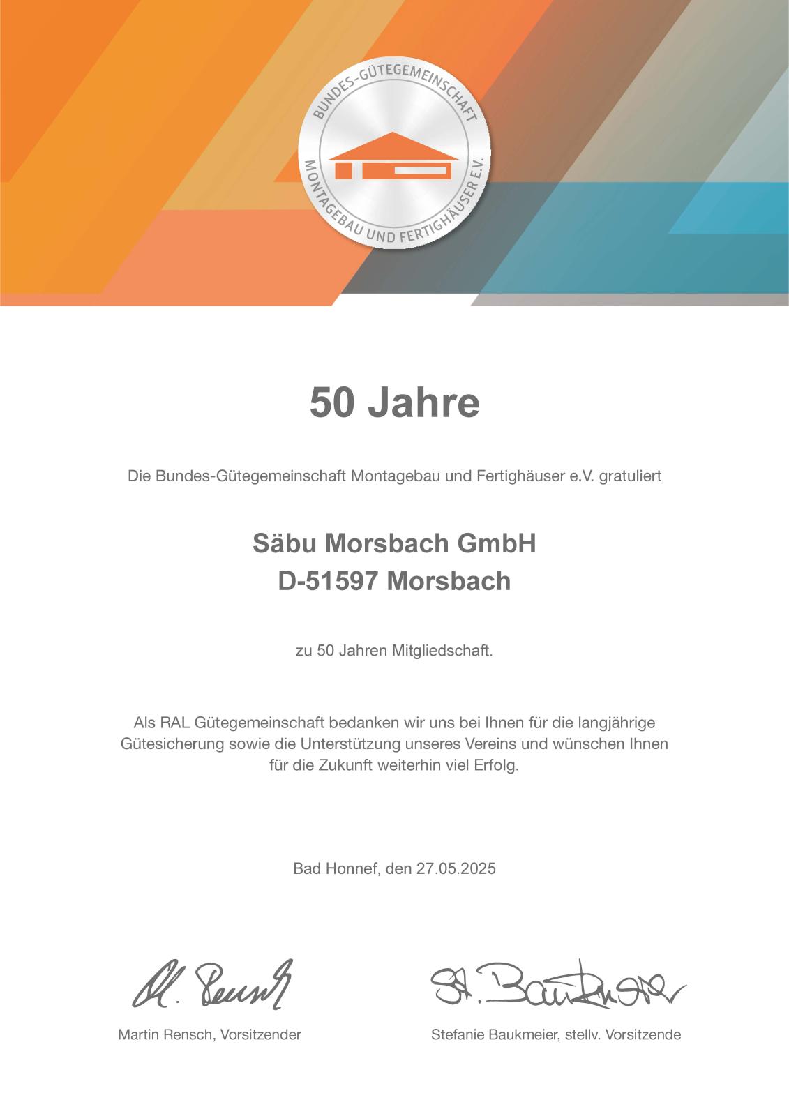 50 Jahre RAL Urkunde