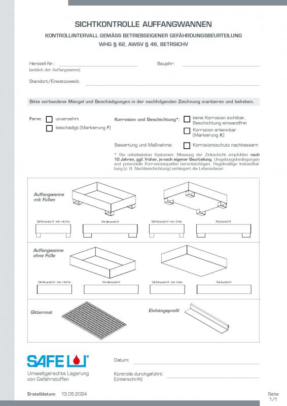 Vorschaubild SAFE-Formular Sichtkontrolle Auffangwannen